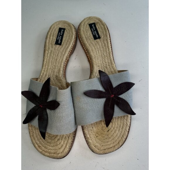Kate Spade Women's Blue Floral Raffia Insole Slide Sandals 40/9.5 Made in Spain - Picture 3 of 7